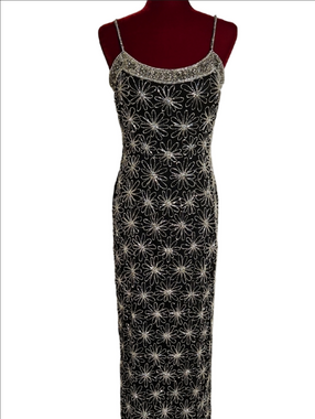 Black Beaded Spaghetti Strap Prom/Evening Dress Size 6 **READ Description**
